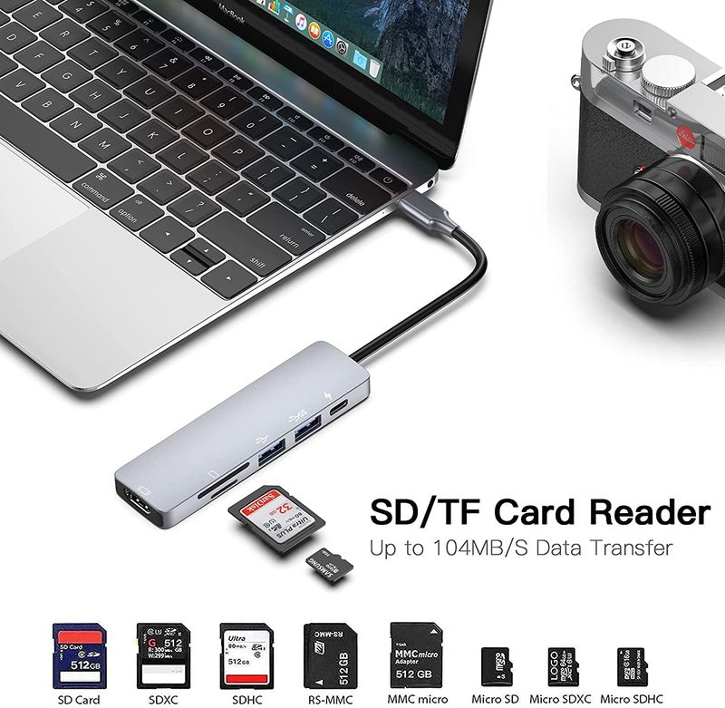 Station d'accueil USB C HUB 6 en 1 avec adaptateur USB C avec HDMI 4K USB3.0 SD/TF 87 W PD Thunderbolt 3 pour MacBook Pro PC Accessoires_voghion.com