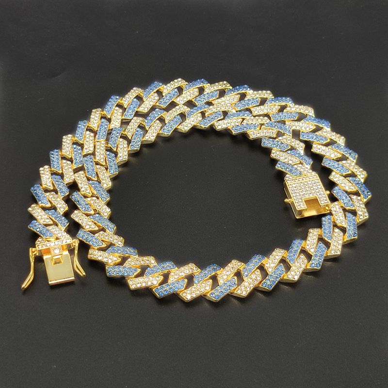 Collana da uomo con catena cubana bicolore a forma di diamante, fibbia a forma di barba di drago, stile minimalista alla moda, con diamanti interi_voghion.com