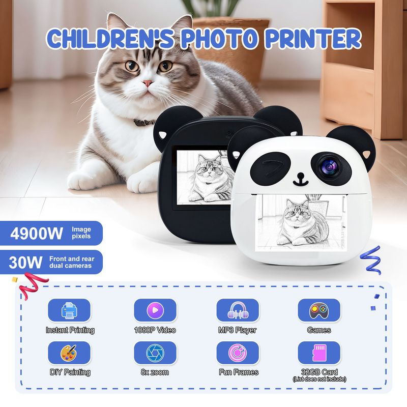 HZTZ M1 Panda Color Polaroid, Kinderspielzeugkamera, kann Fotos machen und drucken, Geburtstagsgeschenk_voghion.com