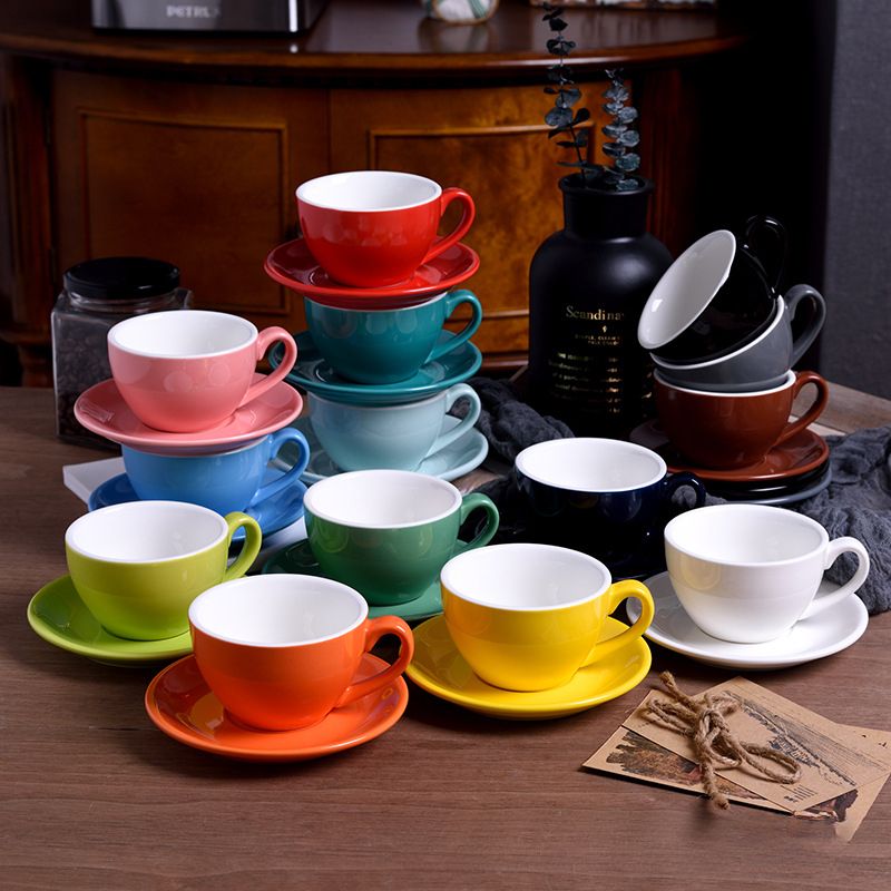 150cc Creative Latte Art Coffee Saucer Set European Style Colorful Matte Cappuccino Afternoon Tea Cup_voghion.com