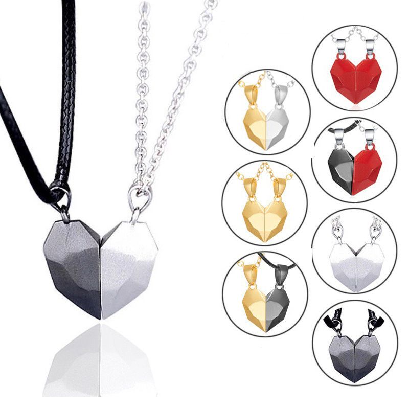Creative Wishing Stone Splicing Magnetic Heart Versatile Couple Necklace In Stock_voghion.com