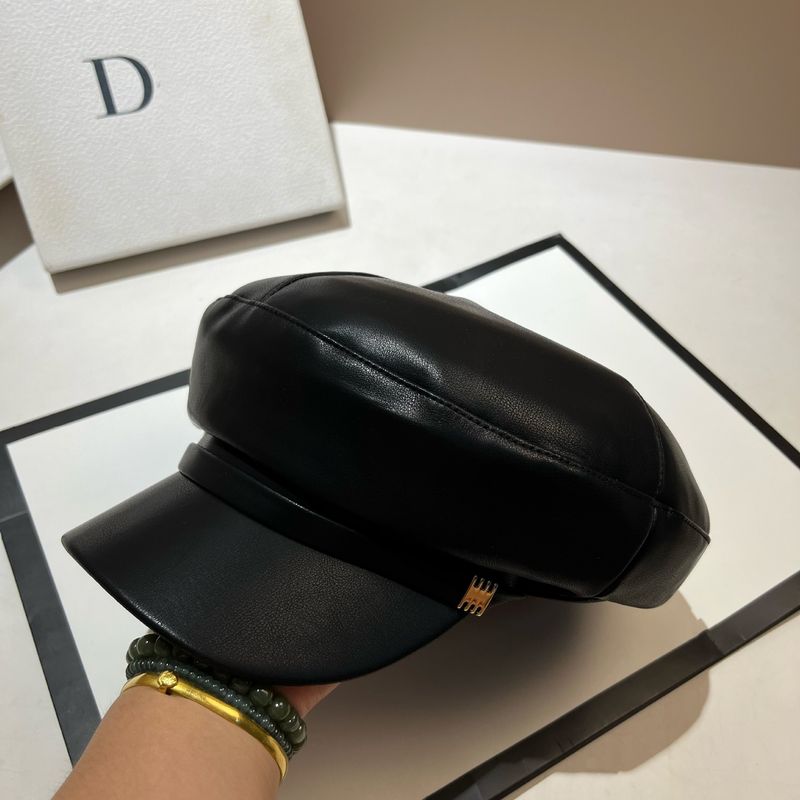 British PU leather black octagonal women's big head circumference, face recognition, tabloid children's hat, Korean_voghion.com