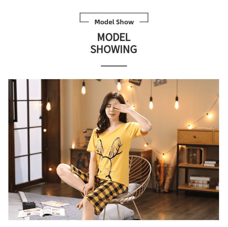 Sieviešu vasaras pidžamas, plus izmēra īsroku kapri bikses, vasaras sieviešu uzvalks, virsdrēbes, korejiešu stila, jaukas, mājas apģērbs, plānas_voghion.com