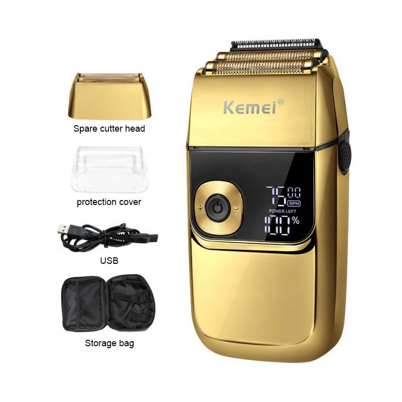 KEMEI KM-2028 Rasoio da uomo interamente in metallo Display LCD Rasoio a velocità regolabile Rasoi elettrici color oro color argento_voghion.com