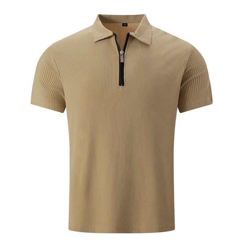 2024 Sommer Neues Hemd Reißverschluss Streifenkleid Lässiges Polokragen Kurzarm Herren T-Shirt_voghion.com