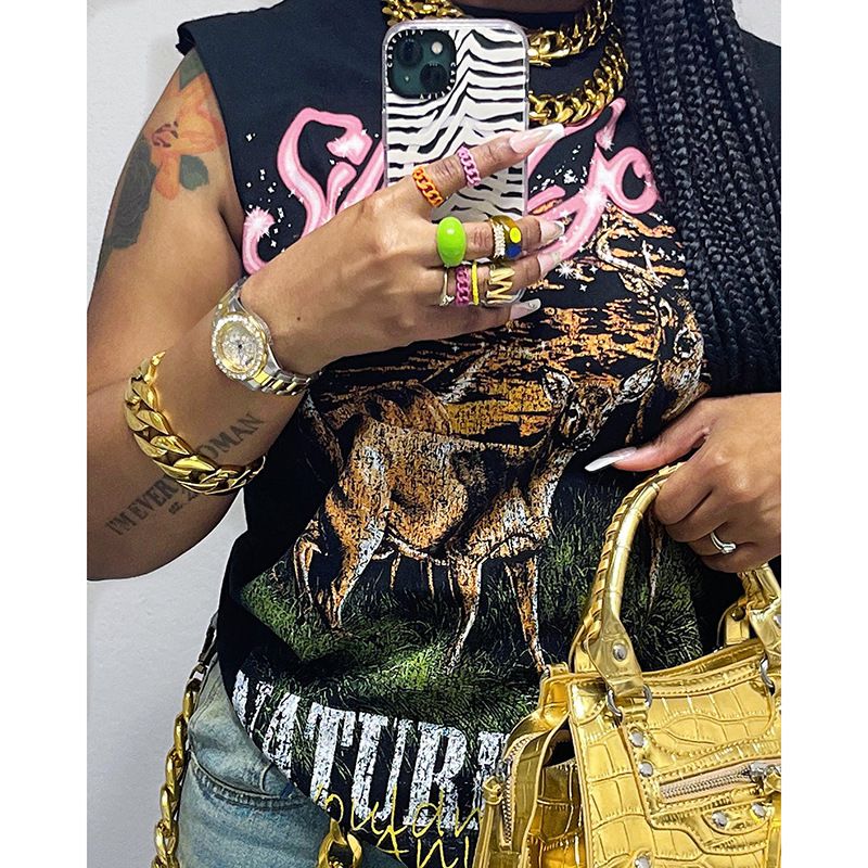 Women's Clothing style street fashion printed vest T-shirt_voghion.com