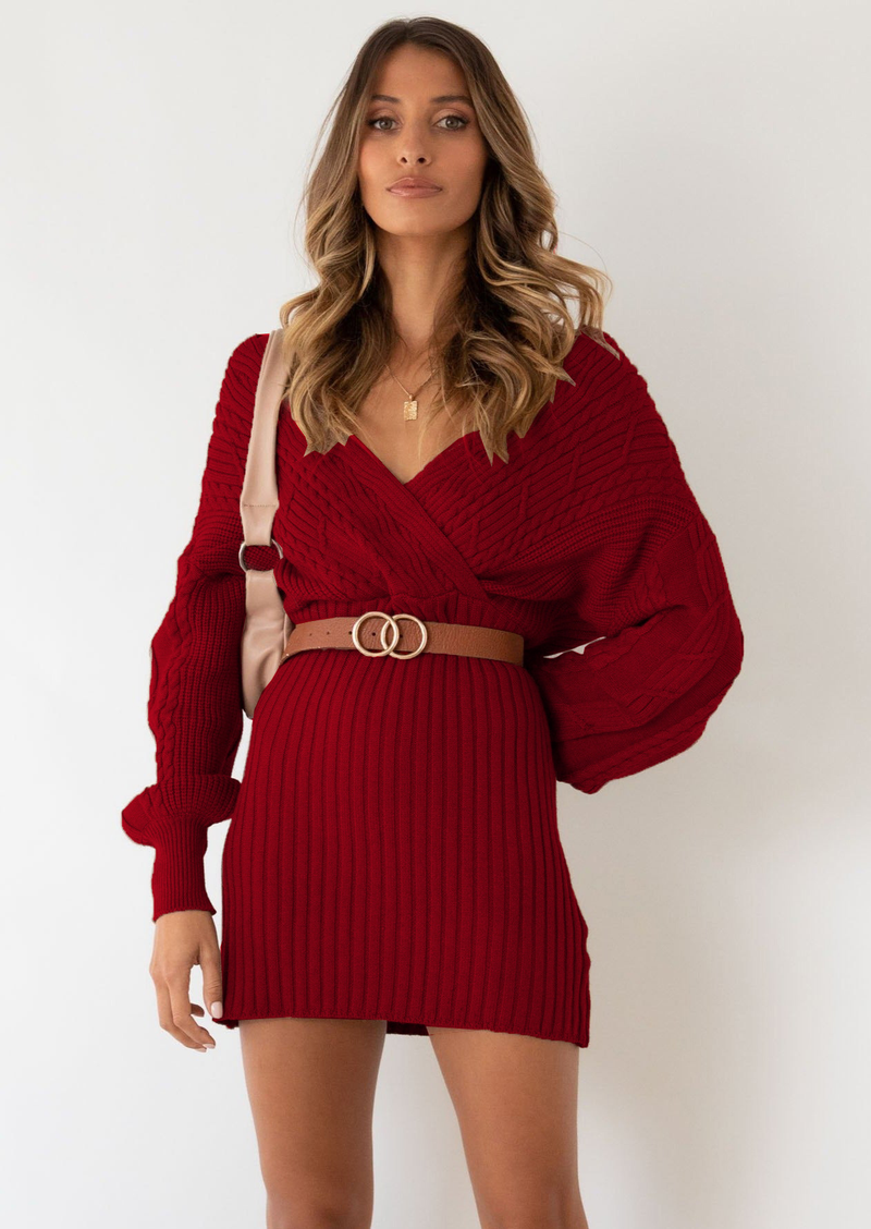 Damen Strickpullover Twist Mittellanger Rock Pullover_voghion.com