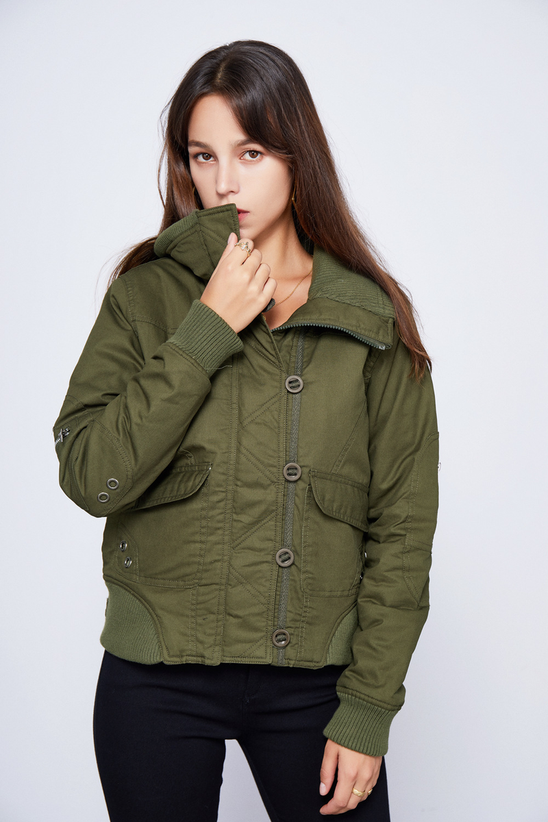 New women's short winter warm Women's high collar ribbed cotton jacket_voghion.com