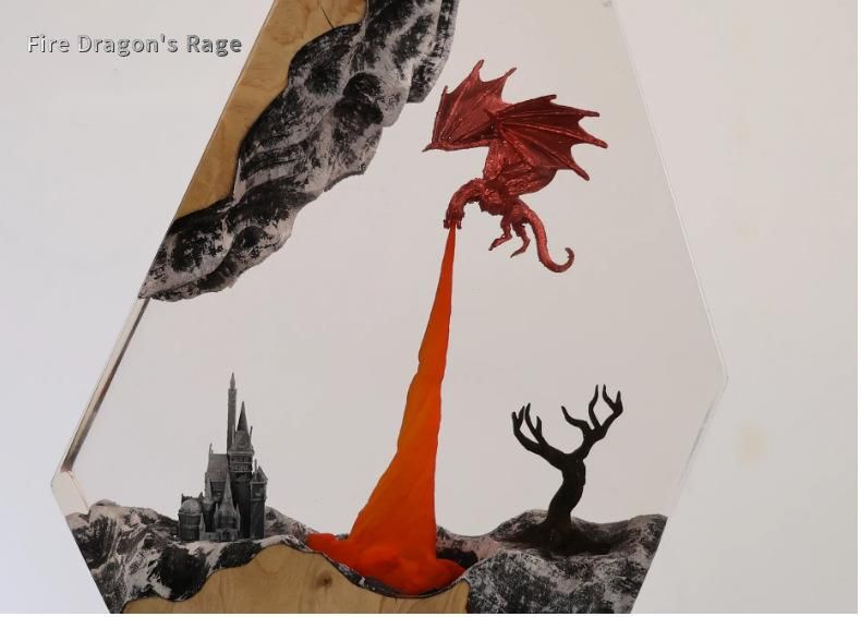 Nova lâmpada de arte de resina de dragão de chamas de fantasia 3D em forma de cuspir fogo para decoração de sala de estar e estudo_voghion.com