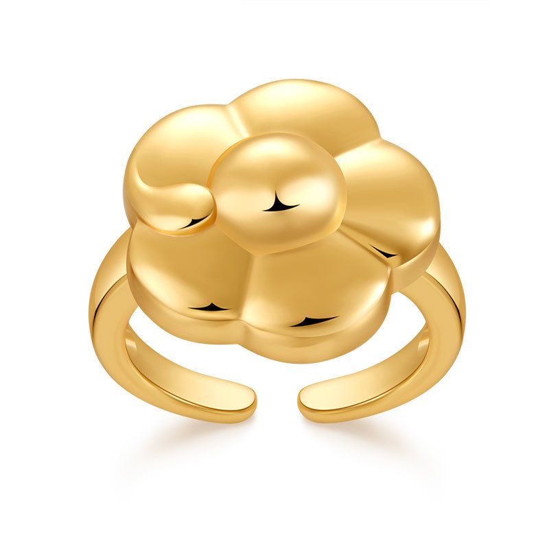 Anello con fiore francese, colore preservato, rame placcato con vero oro K, design della personalità, metallo irregolare, sensazione di temperamento creativo_voghion.com