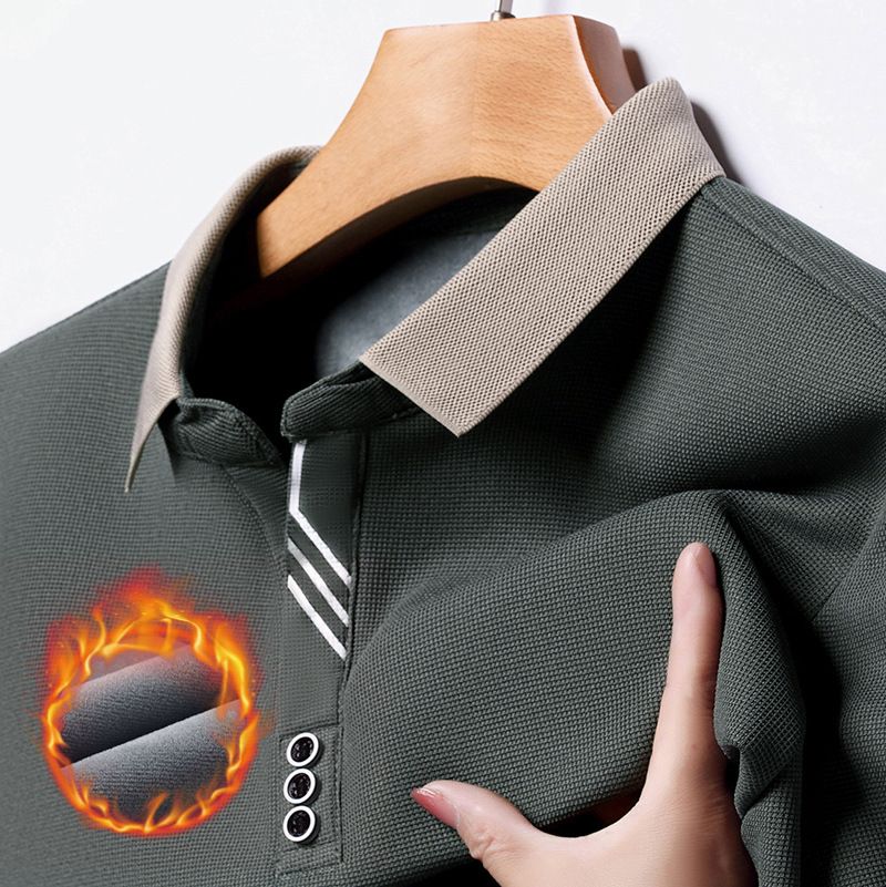 Herbst und Winter Herren Samt Polo T-Shirt Mode Vielseitiges Langarm Top Verdicktes Warmes Hemd_voghion.com