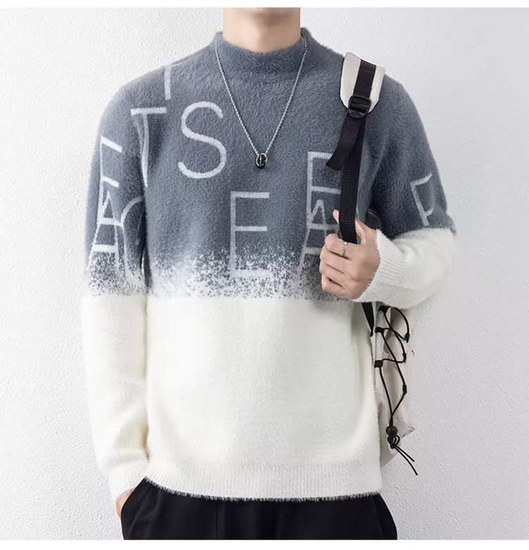 Herrenbekleidung Halber Rollkragenpullover aus Nerzfleece Herren Herbst und Winter Lässiger Bottom Line Pullover Trendy Einfacher Hübscher Pullover_voghion.com