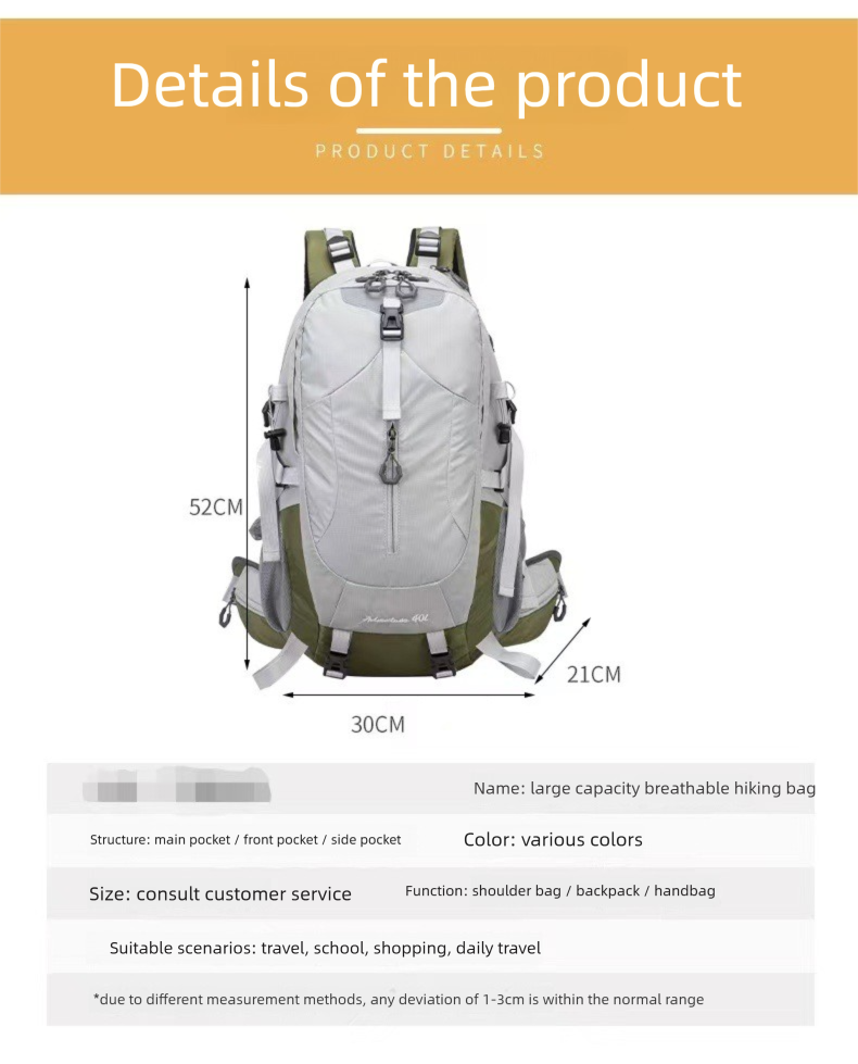 Cross-border New Outdoor Climbing Bag 40L Large Capacity Sports Hiking Backpack Wholesale_voghion.com