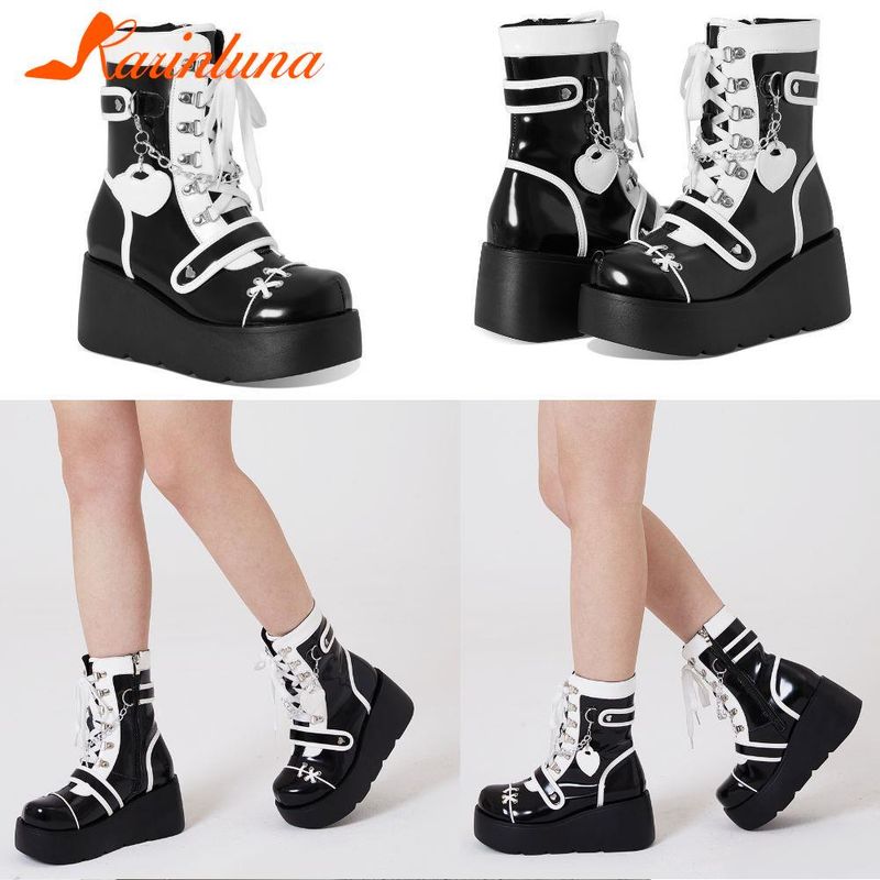 Punk Gothic Style Platform Mary Jean Shoes New Fashion Brand 2023 Spring Summer Round Toe Buckle-Sandals Boot Party Role-Play_voghion.com