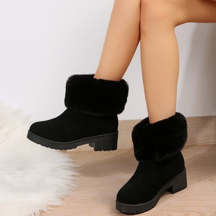 Snow boots women autumn winter new style with plush insulation short style and thick heel set foot fuzzy_voghion.com
