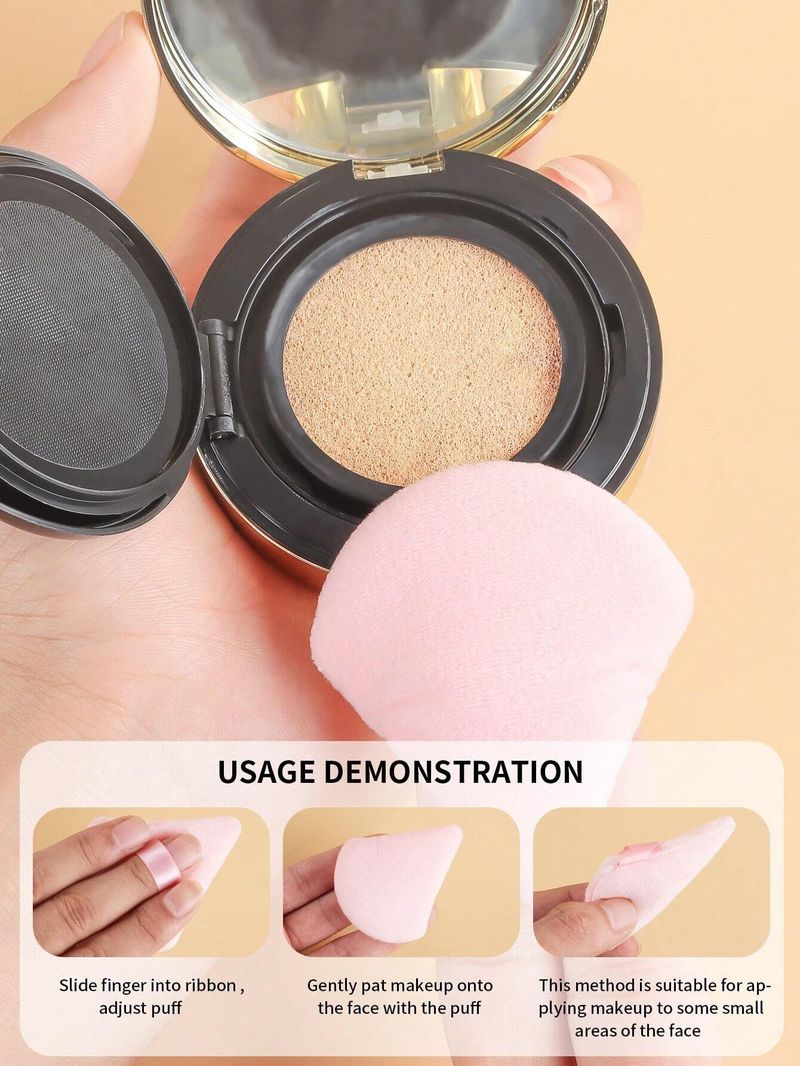 Set di 10 dischetti di cotone con piumino da cipria multicolore, set di piumini da cipria multicolore a forma di cuore triangolare, cotone cosmetico_voghion.com