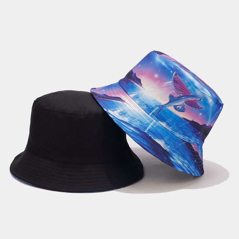 Hot Sale Delfin Graffiti Bøtte for Menn Kvinner Fisker Mann Utendørs Ferie Solskjerm Sol Strandhatt Kvinne_voghion.com