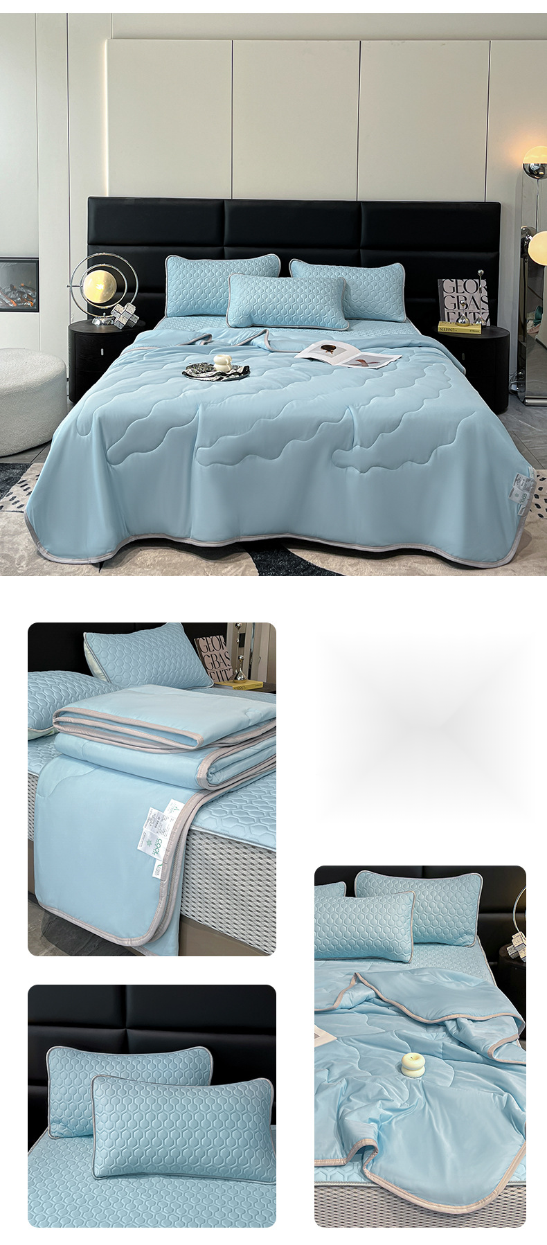 and Refreshing Latex Mat, Summer Set of Four Pieces, Ice Soft Solid Color Bed Sheet, Cool Feeling Silk Dormitory Air_voghion.com