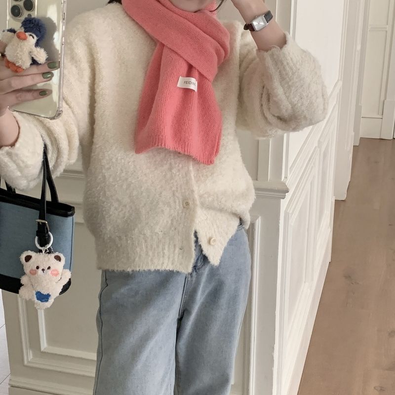 New Winter Women's Scarf Solid Color Soft Sticky Versatile Korean Couple Fashion Student Basic Knitted Warm Neck_voghion.com
