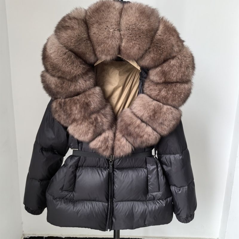 Piumino di alta qualità per donna, stile giapponese e coreano, piumino invernale di alta qualità, lunghezza media, spessore e vita sottile, in pelliccia di volpe_voghion.com