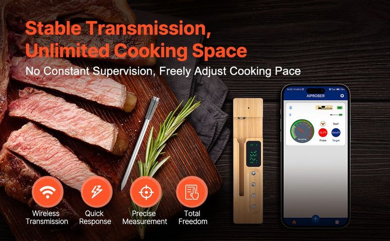 VEVOR Wireless Meat Thermometer Bluetooth Meat Probe 500 Ft Range For Cooking_voghion.com