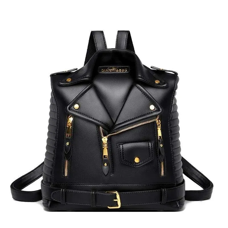 Giacca in pelle PU da ragazza alla moda, con colletto unisex, impermeabile, grande capacità, antifurto, design speciale_voghion.com