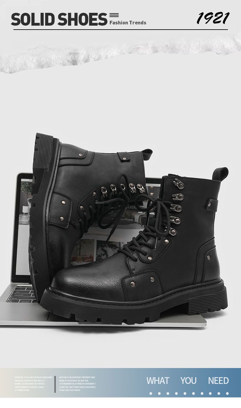 Kurze, wasserdichte Retro-Martin-Stiefel mit dicker Sohle und quadratischem Kopf zum Schnüren_voghion.com