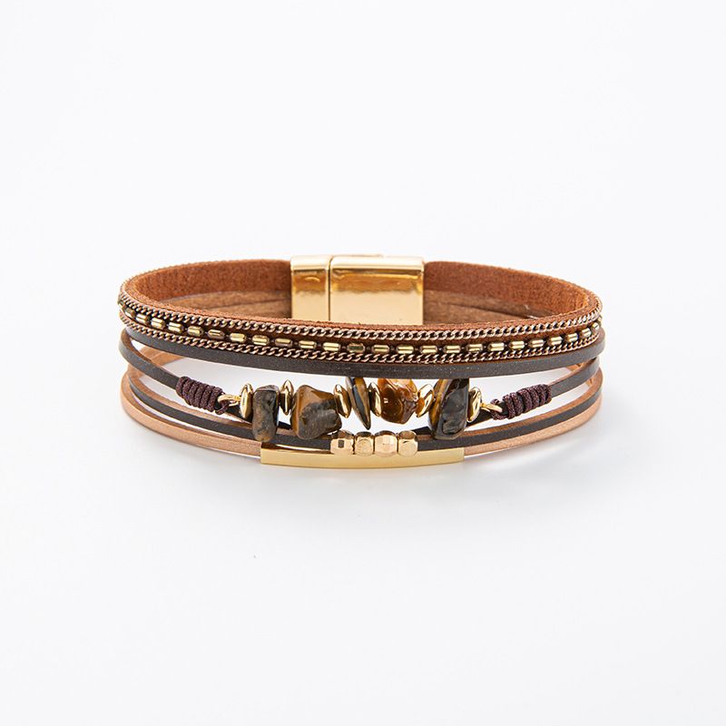Magnetverschlussarmband für Damen – Mehrschichtiges Design aus Naturstein und Leder (Perfekt für den Strandurlaub im Sommer und als Accessoires im Boho-Stil)_voghion.com