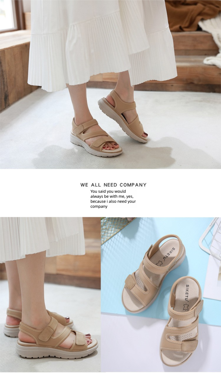 Summer 2025 New Genuine Leather Women's Sandals Sports Style Wedge Lightweight Velcro Large Size Slippers For Women_voghion.com