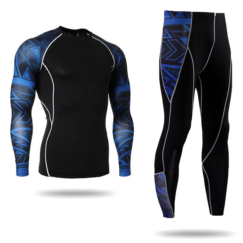 Bedrucktes T-Shirt in Übergröße, schnelltrocknender, enger Trainingsanzug mit langen Ärmeln, Sport-Fitness-Set für Herren_voghion.com