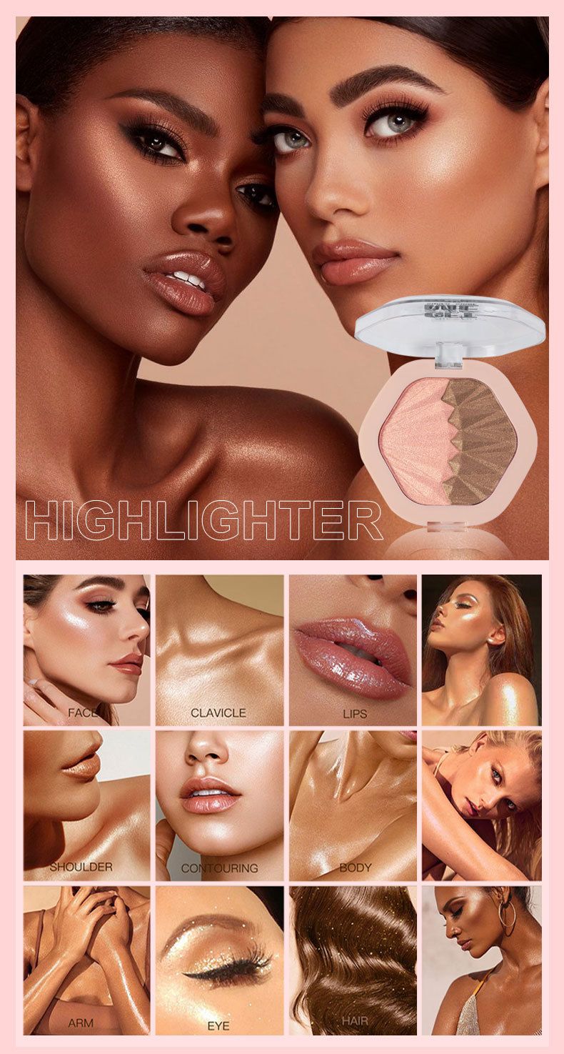 exclusieve levering van 6 kleuren diamant full body highlight poeder, natuurlijke driedimensionale gezichtsverhelderende parelblush dubbele kleur highlight_voghion.com