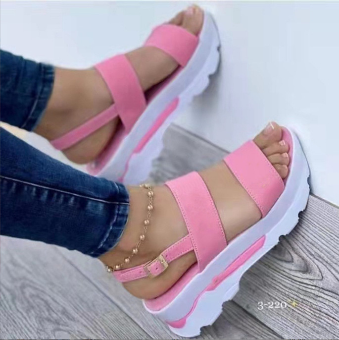 new large size women's shoes wide buckle British style thick bottom wedge fish mouth sandals for women_voghion.com