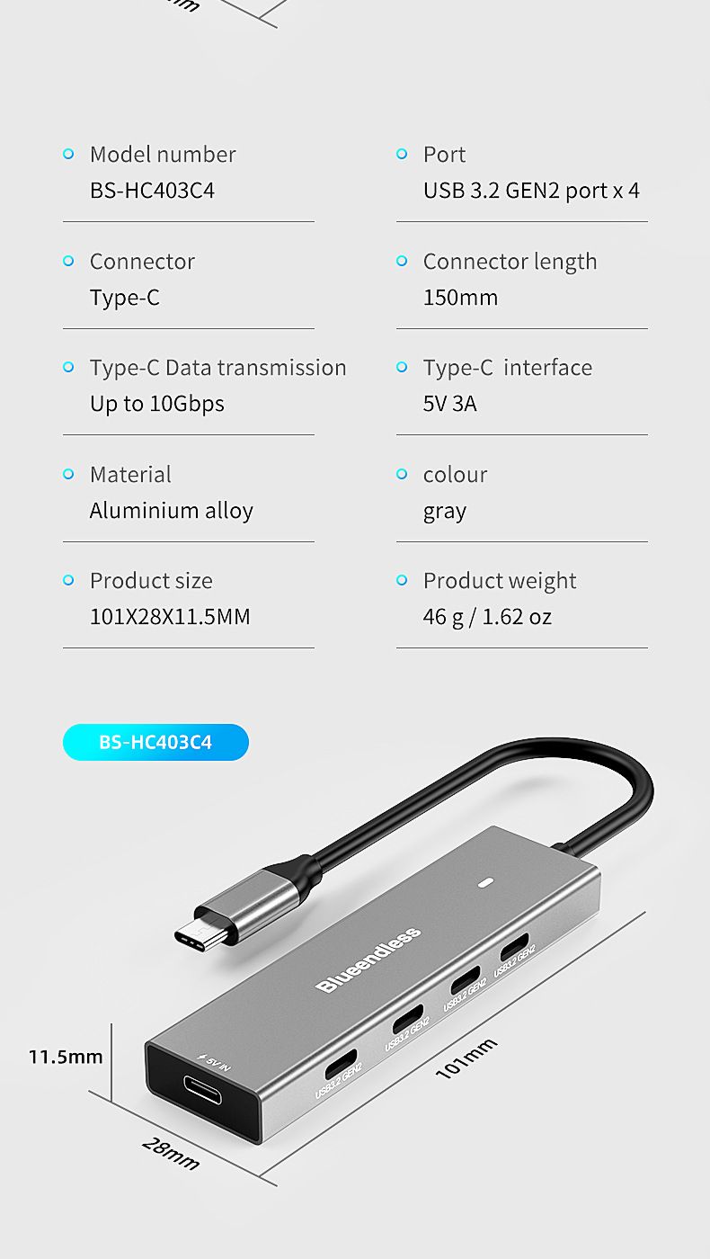 Hub USB3.2 Gen2 Type-C – Convertitore 2A2C ad alta velocità da 10 Gbps e dock di espansione per PC_voghion.com