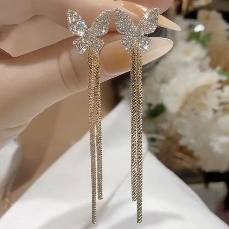 Women's earrings butterfly tassel earrings for women niche design high-end temperament earrings 2023 new popular light luxury earrings_voghion.com