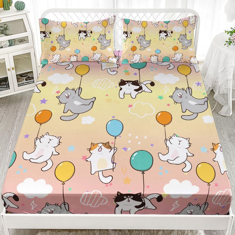 Set di lenzuola con stampa digitale, tre pezzi, motivo gatto animale_voghion.com