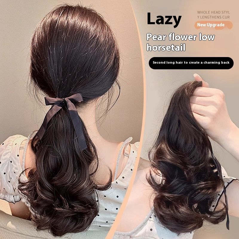 Päronblomslock Kort Hästsvansperuk För Kvinnor Fluffigt Bandage Låg Hästsvans Naturligt Långt Hår Hög Hästsvansperuk Fläta_voghion.com