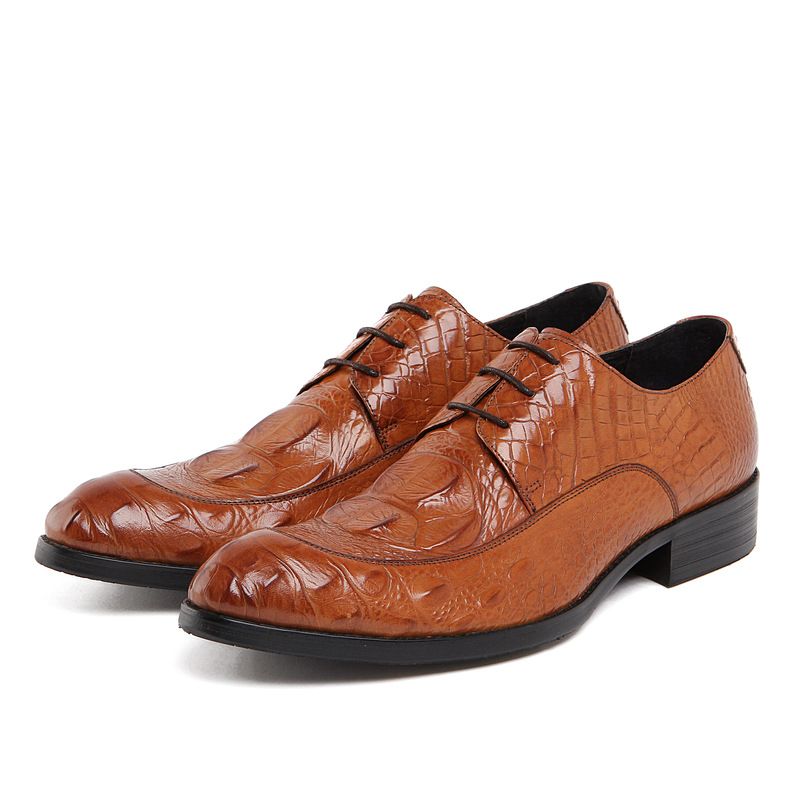 Regal Footwear Men's Pointed Toe Casual British Style Crocodile Pattern Business Formal Leather Cowhide European Low-top Trendy Shoes_voghion.com