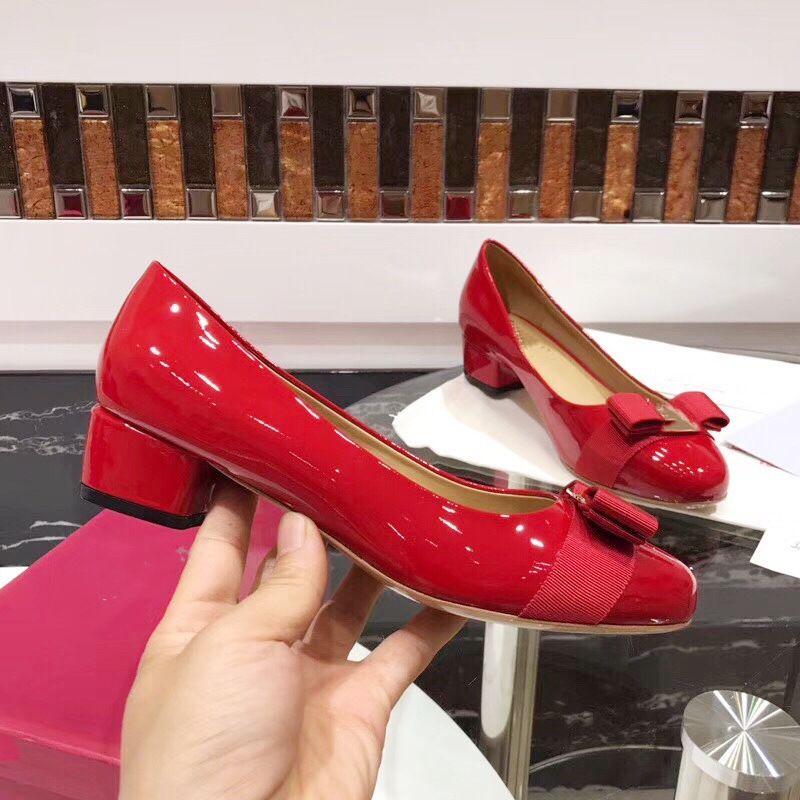 High Version Bowknot Single For Women 2025 New Style Feijia Genuine Leather Red Chunky Heel Shallow Mouth Round Toe_voghion.com