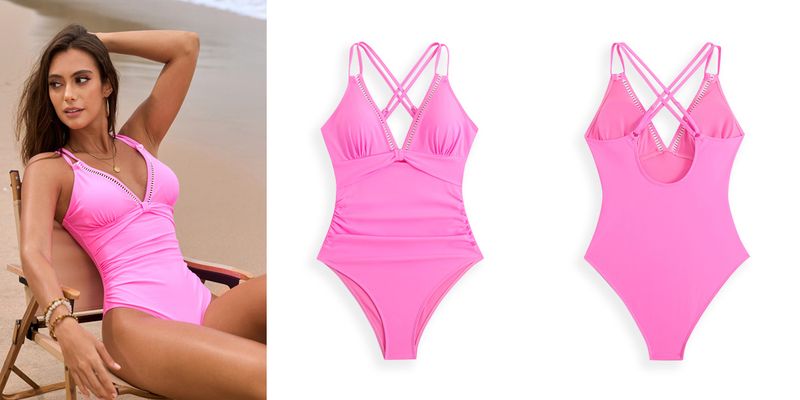 Women's Clothing New Style Solid Color Accessories One Piece Swimsuit Bean Swimsuit Beautiful Back One Piece Swimsuit Female_voghion.com