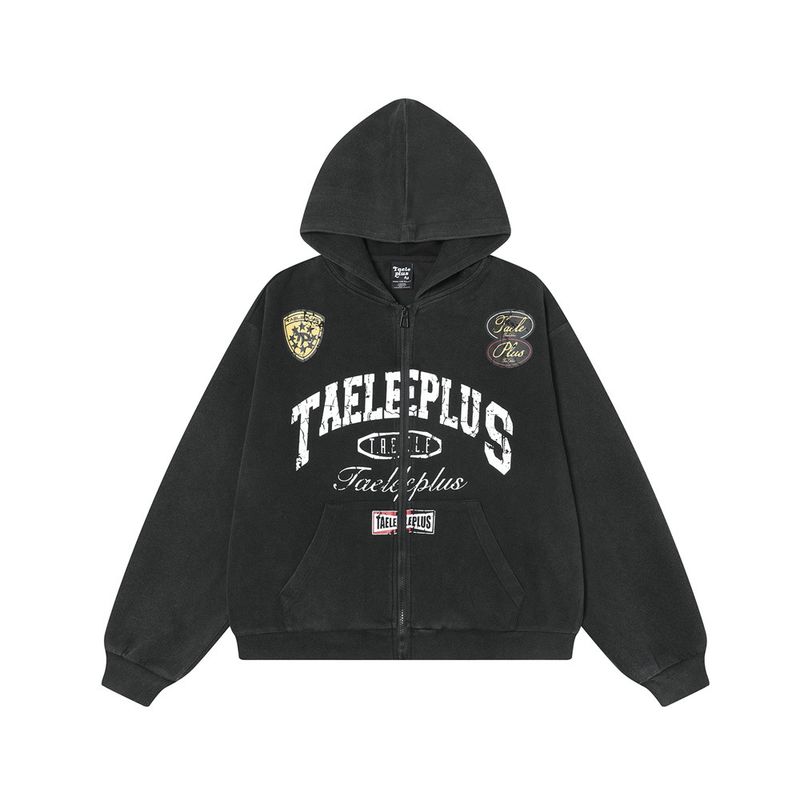 Felpa con cappuccio e stampa a macchie con lettere, da uomo, primavera e autunno, casual, alla moda, lavata, ampia_voghion.com