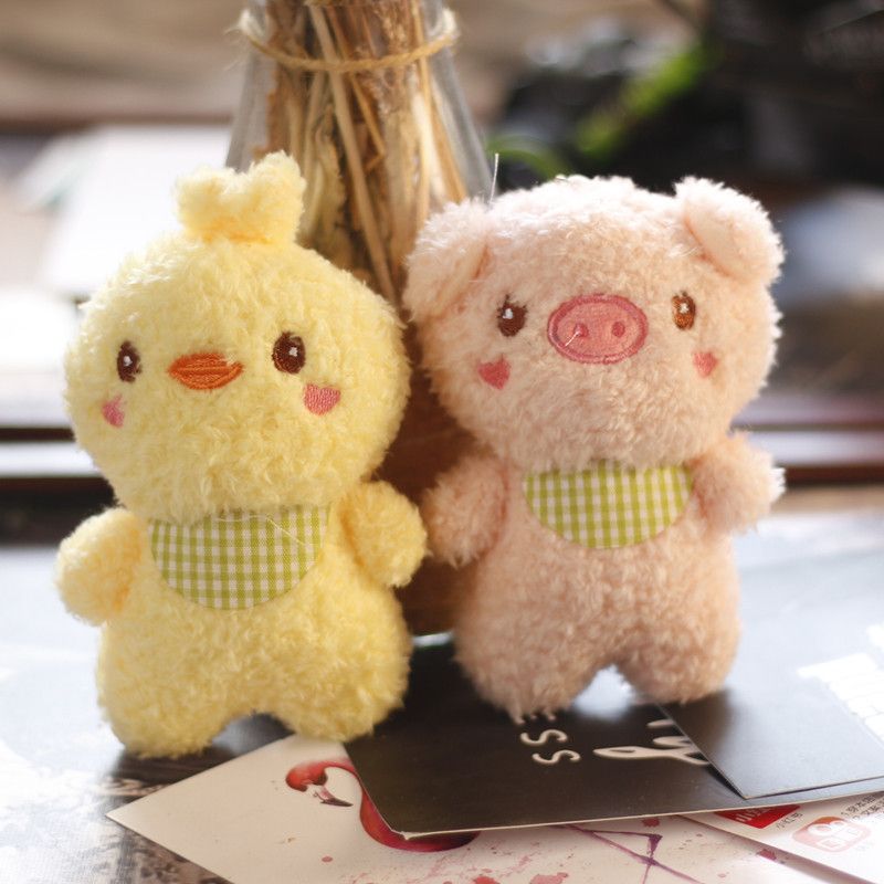 Portachiavi di peluche adorabile a forma di pollo e maiale giallo, 11 cm_voghion.com