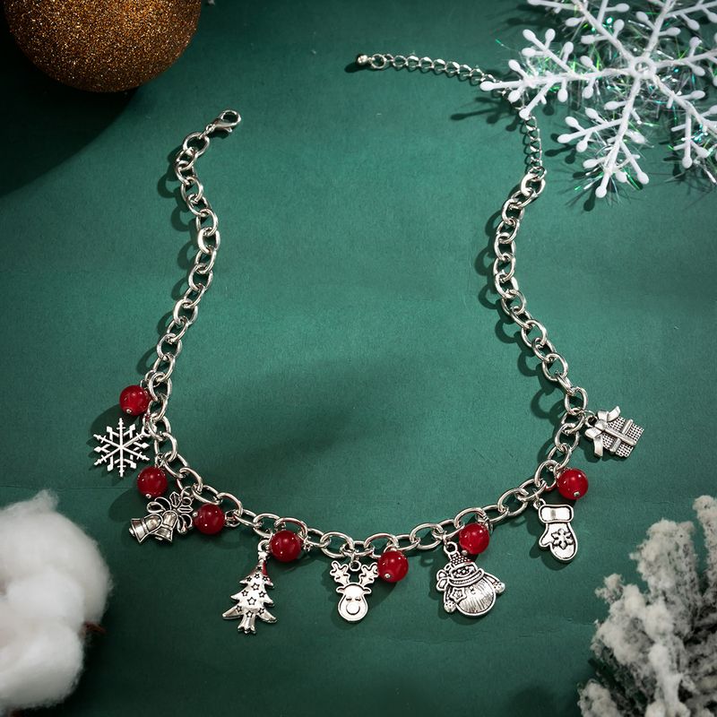 Coffret cadeau de sapin de Noël créatif et diversifié, collier pendentif cloche Collier de perles rondes rouges à la mode_voghion.com