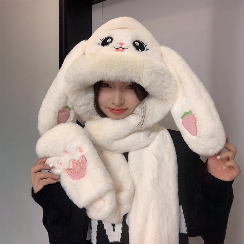 Redis Rabbit Lei Feng naiste talvine soe ja armas plush müts, sall, kinnas ühes tükis paksu kaelaga komplekt_voghion.com