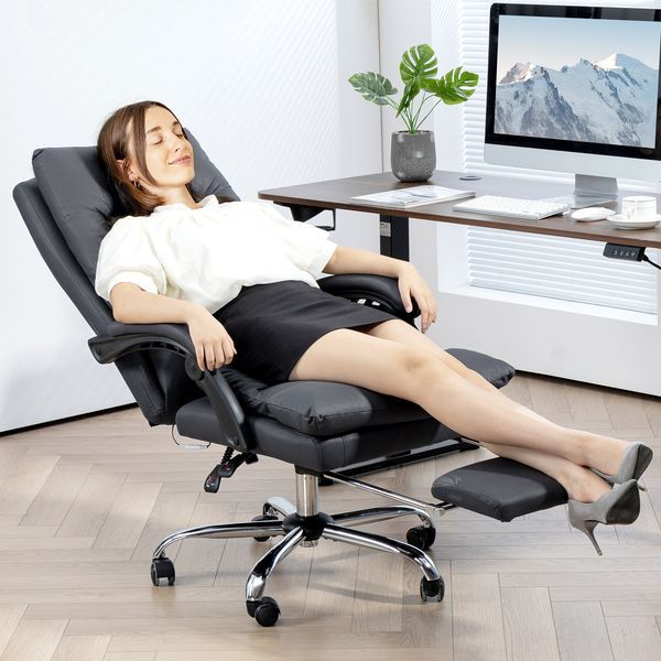 Vinsetto Microfibre Massage Office Chair, Heated Reclining Chair With Footrest, Double-tier Padding, Swivel Wheels, Dark Gray_voghion.com