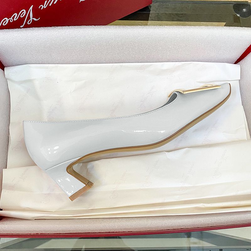 【High Version Special Price】RV Classic Square Buckle Flat Shoes Pure Handmade Genuine Leather Women's High Heels_voghion.com