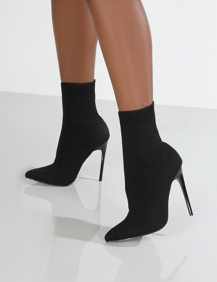 2021 Autumn New Knitted Stretch Pointed Toe Mid-Calf Ankle Plus Size Stiletto Super High Heel Sock Boots_voghion.com