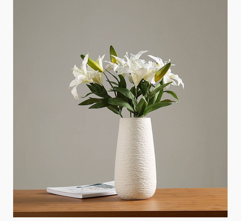 Jarrones de cerámica blanca con adornos de flores secas, modernos, sencillos y literarios, para sala de estar, decoración creativa para el hogar._voghion.com