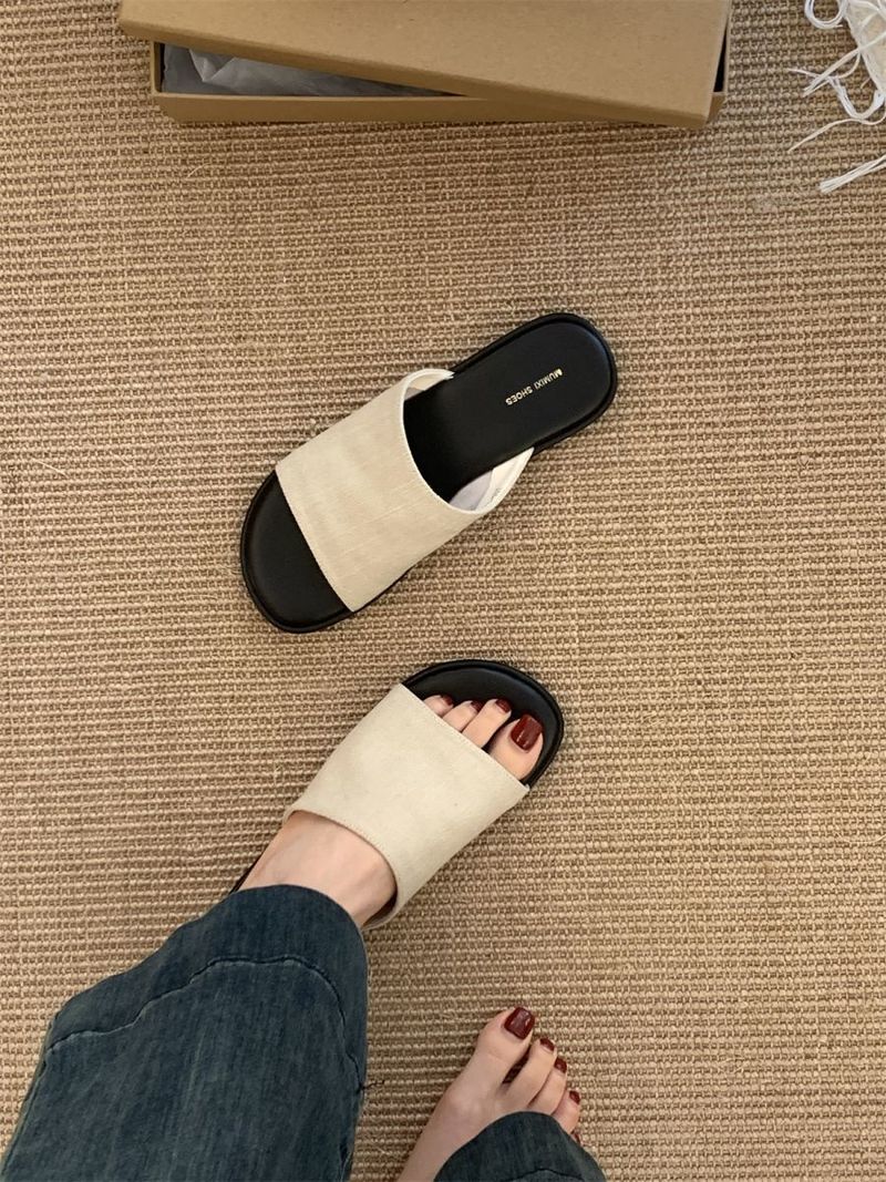 Leinenpantoffeln für den Sommer im Freien, neuer Stil für koreanische Sandalen für Damen, lässige flache Strandschuhe für den Feenurlaub_voghion.com