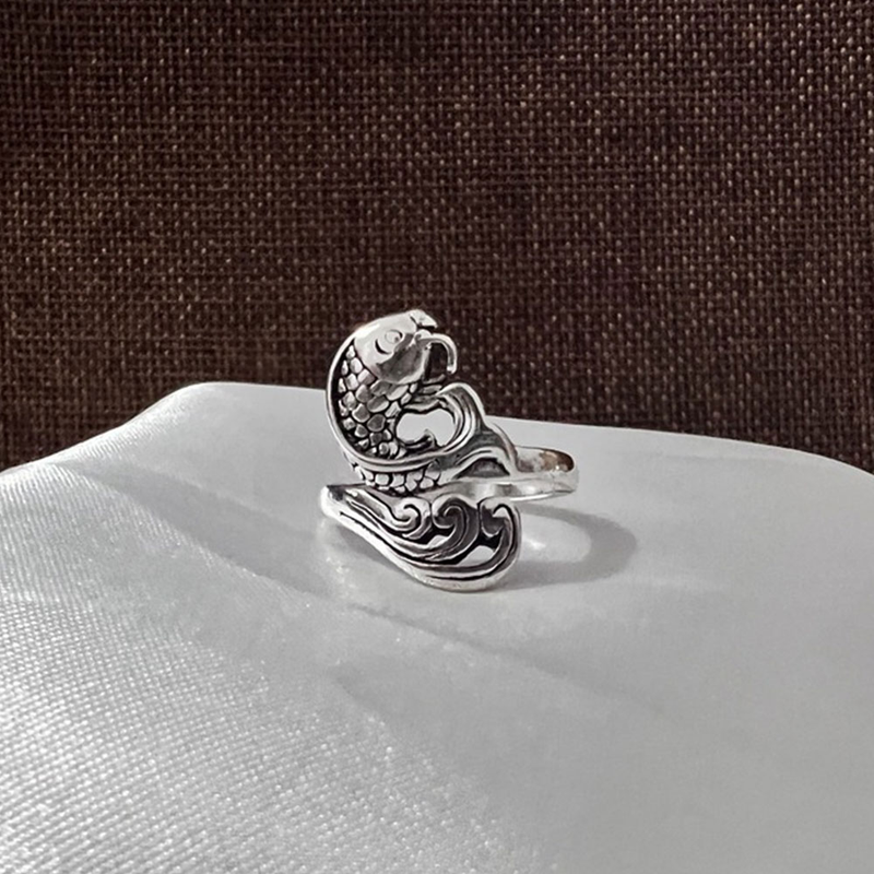 Vintage Peacock Ring Open Hook Needle Gold Carp Fish Silver Phoenix Ring_voghion.com