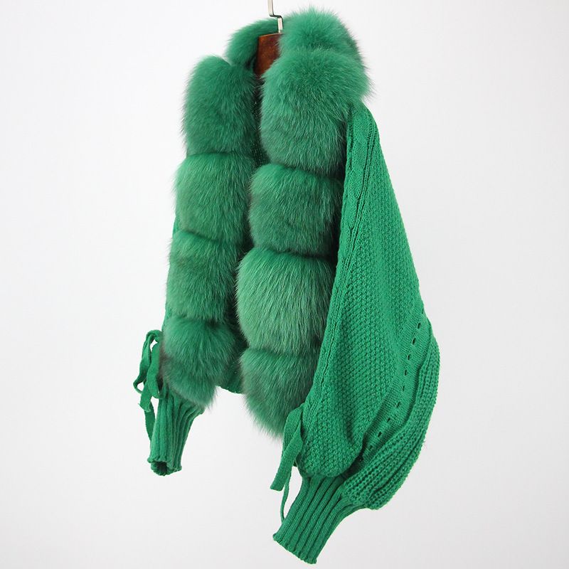 Damenbekleidung neue Herbst-Strickjacke aus Fuchspelz, gestrickter Fuchspelzmantel für Damen_voghion.com